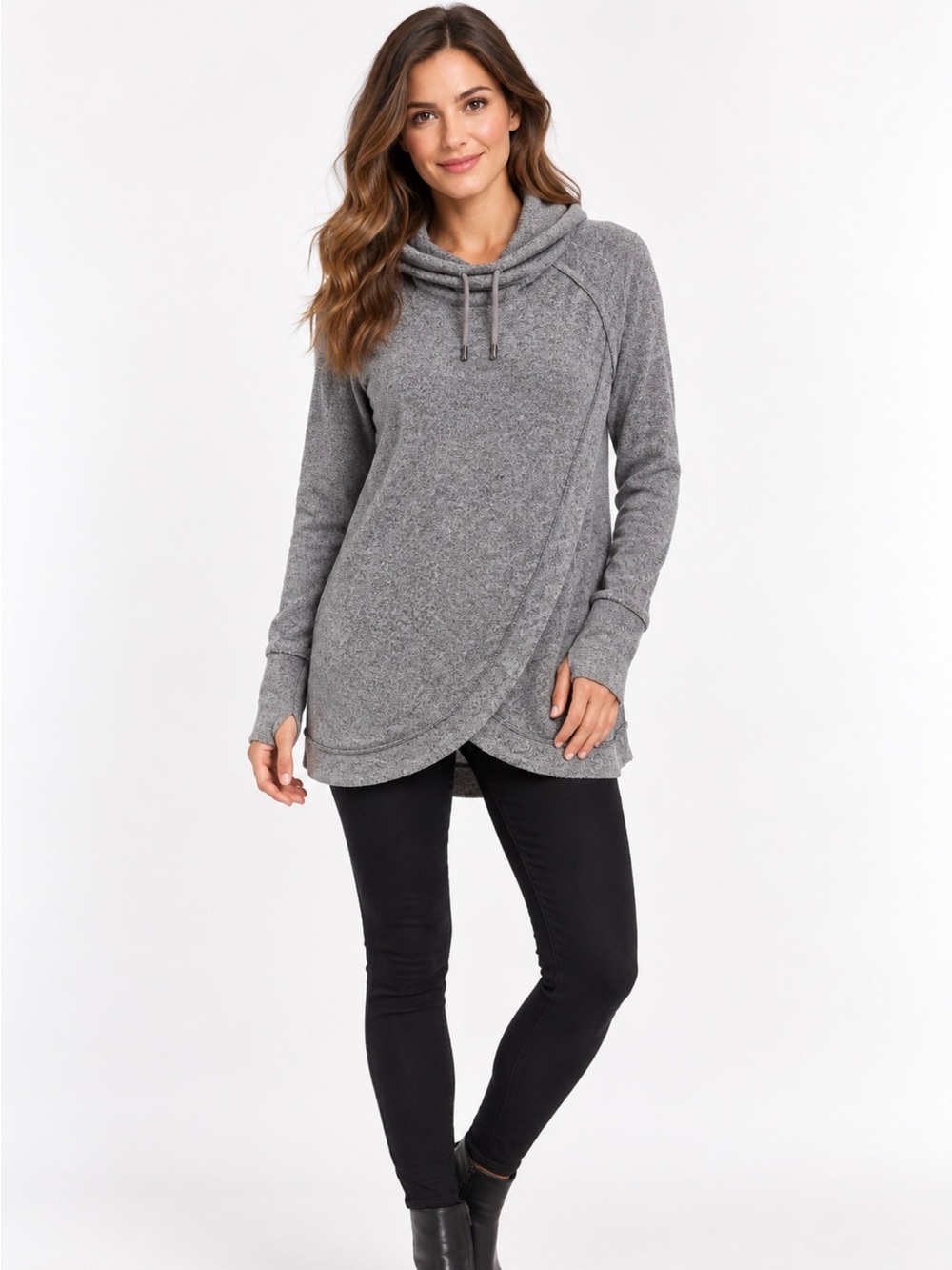 Chelsea & Theodore Cozy Cowl Neck Wrap Sweater Heather Gray Women’s Large
